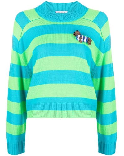 Mira Mikati Dog-applique Striped Sweater - Blue