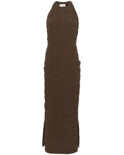 Nanushka Sterre Seersucker Midi Dress - Brown