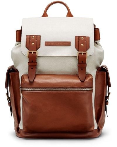 Brunello Cucinelli Neutral Logo-patch Backpack - Men's - Linen/flax/cotton/leather - Brown