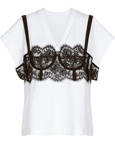 Dolce & Gabbana T-shirt bustier à empiècements en dentelle - Noir