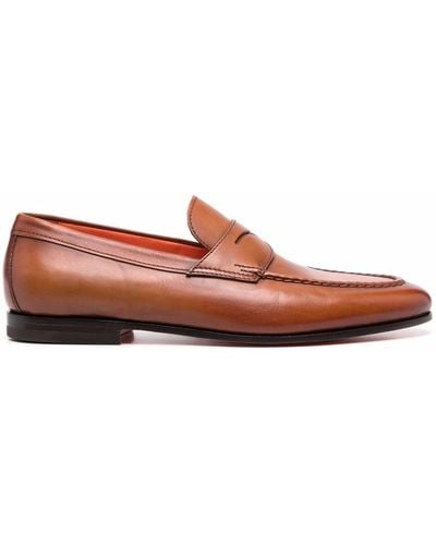 Santoni Tonal Leather Loafers - Brown