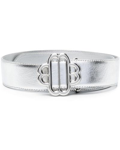 Maje Clover Buckle Leather Belt - Gray