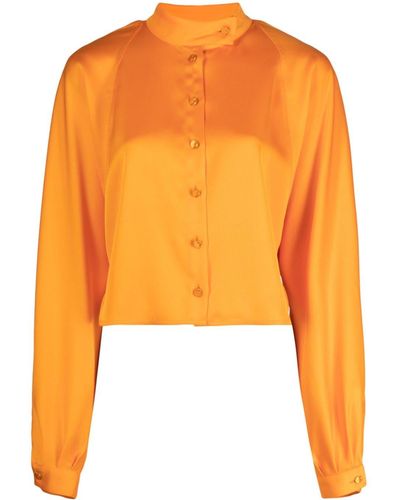 Genny Band-collar Satin Blouse - Orange