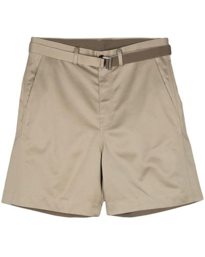 Sacai Wide-leg Cotton Chino Shorts - Natural