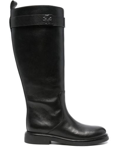 Tory Burch Double T Leather Knee Boots - Black