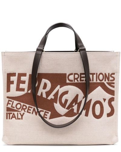 Ferragamo Logo-embroidered Canvas Tote Bag - Pink