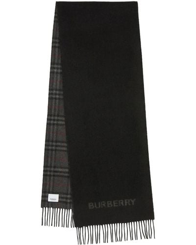 Burberry バーバリー ヴィンテージチェック リバーシブル カシミアスカーフ - ブラック