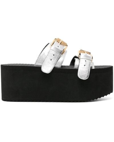 Moschino Metallic-leather Platform Sandals - Black