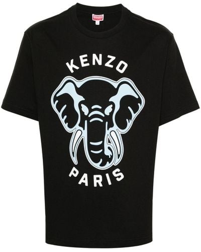 KENZO Elephant-print Cotton T-shirt - Black