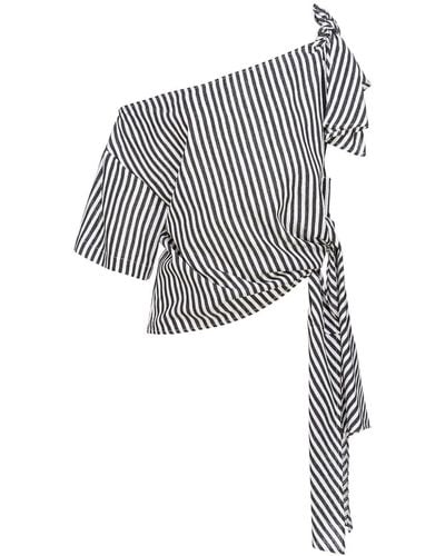 Pinko Striped One-shoulder Blouse - White