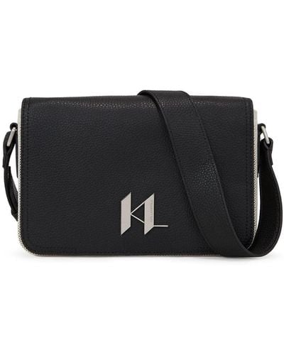 Karl Lagerfeld K/Plak Schultertasche aus Leder - Schwarz
