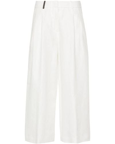 Peserico Linen Cropped Tailored Pants - White