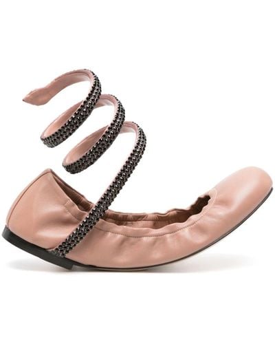 Rene Caovilla Cleo Leather Ballerina Shoes - Pink