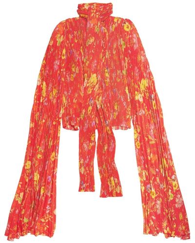 Balenciaga Lilies Scarf Pleated Blouse - Red