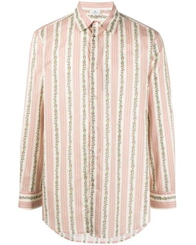 Etro Floral-print Striped Cotton Shirt - Natural