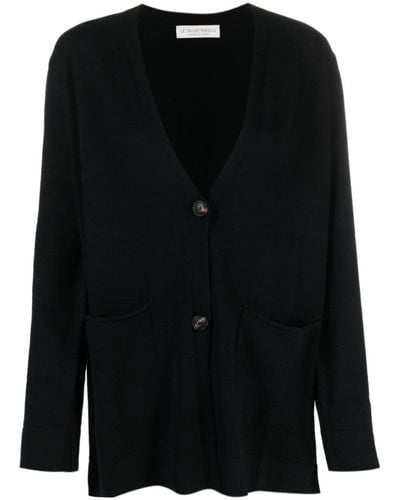 Le Tricot Perugia V-neck Wool Cardigan - Black