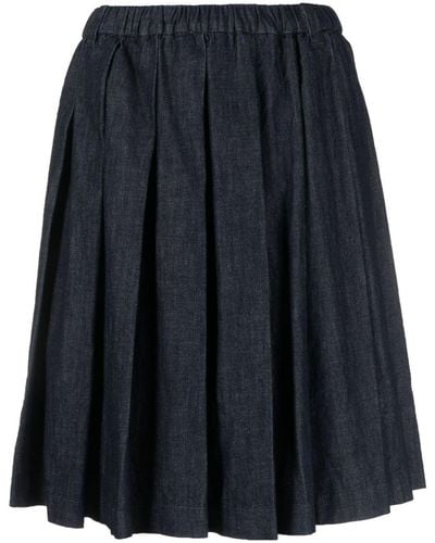 Aspesi Pleated Chambray Cotton Skirt - Blue