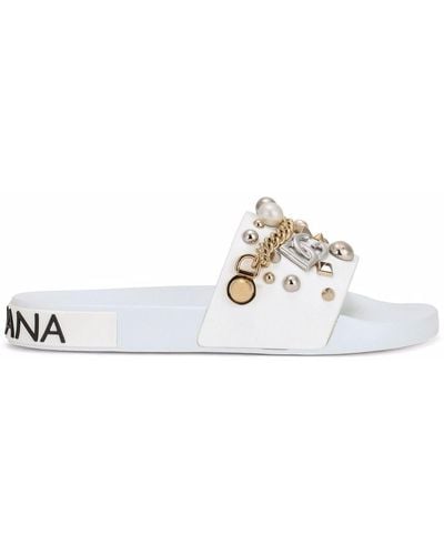 Dolce & Gabbana Stud-embellished Slides - White