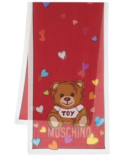 Moschino Teddy Bear-print Frayed Scarf - Red