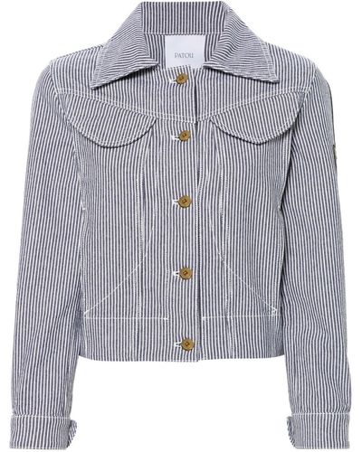 Patou Striped Cropped Denim Jacket - Grey