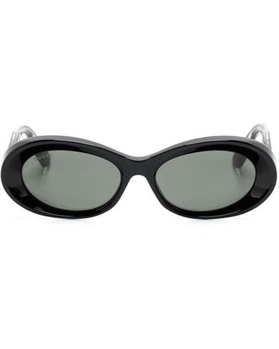 Gucci Logo-debossed Oval-frame Sunglasses - Black