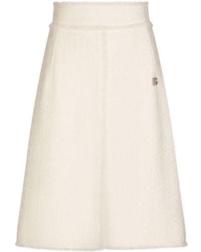 Dolce & Gabbana Front-slit Tweed Midi Skirt - Natural
