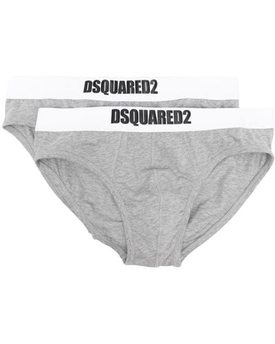DSquared² Logo-waist Cotton Briefs (set Of Two) - Grey