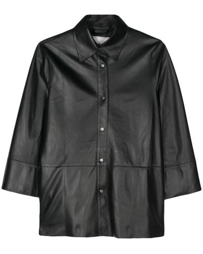 Antonelli Federick Leather Shirt Jacket - Black