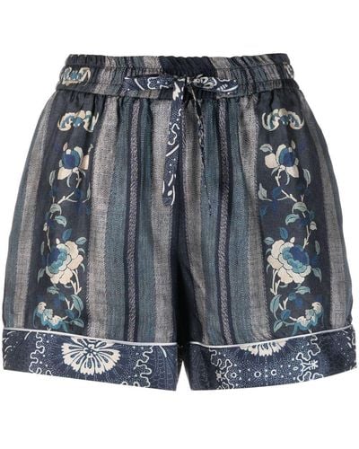 Pierre Louis Mascia Graphic Floral Print Silk Shorts - Blue