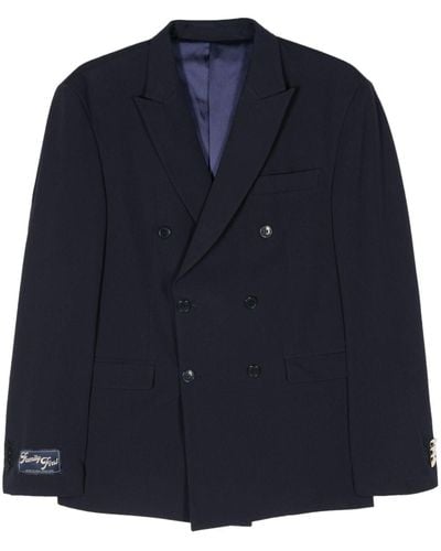 FAMILY FIRST Twill Double-breasted Blazer - Blue