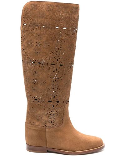 Via Roma 15 Openwork Suede Boots - Brown