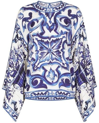 Dolce & Gabbana Majolica-print Silk Blouse - Blue