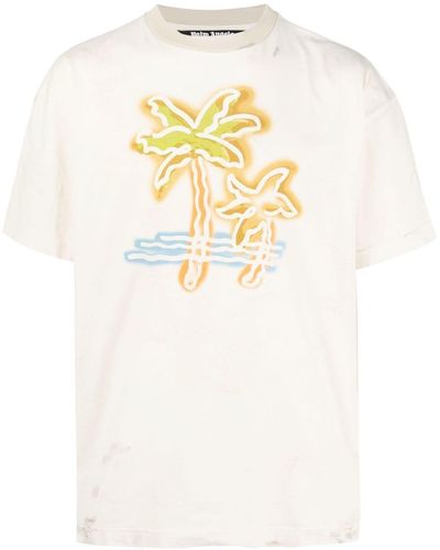 Palm Angels Logo-print Cotton T-shirt - Natural