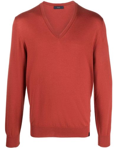 Fay Logo-patch Virgin-wool Sweater - Red