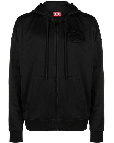 DIESEL Hoodie zippé à logo Oval D - Noir