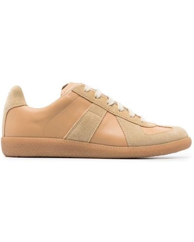 Maison Margiela 'replica' Low-top Sneakers With Suede Inserts In Leather Woman - Natural