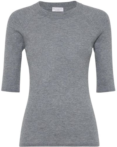 Brunello Cucinelli Ribbed Speckle-knit Top - Grey