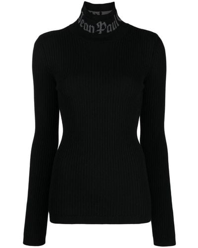 Jean Paul Gaultier Logo-intarsia High-neck Sweater - Black