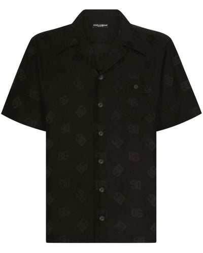 Dolce & Gabbana DG Seidenhemd aus Monogramm-Jacquard - Schwarz