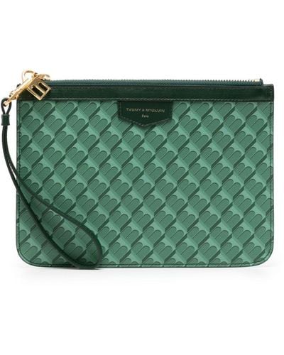 Tammy & Benjamin Monogram-patterned Leather Pouch - Green