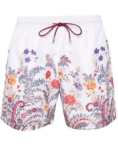 Etro Swim Shorts With Floral Print - White