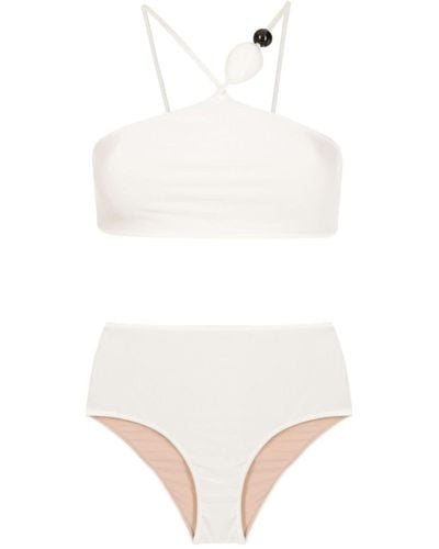 Adriana Degreas Deco Bead-detailing High-waisted Bikini - White