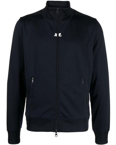 Courreges Logo-embroidered Zipped Hoodie - Blue
