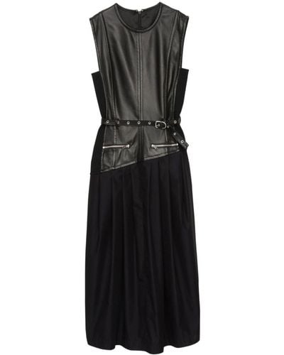 3.1 Phillip Lim Leather Pleated Midi Dress - Black