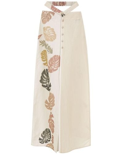 Amir Slama Palm Leaf Print Skirt - Natural
