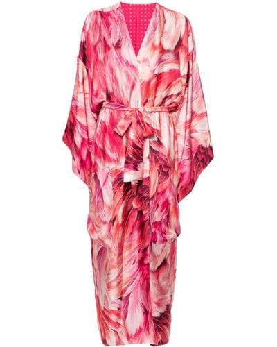 Roberto Cavalli Plumage-print Reversible Kimono - Pink