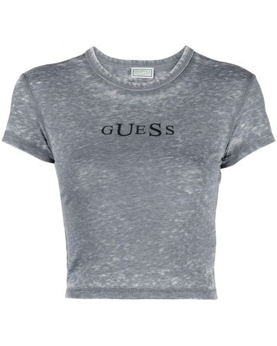 Guess USA Logo-print Cropped T-shirt - Gray