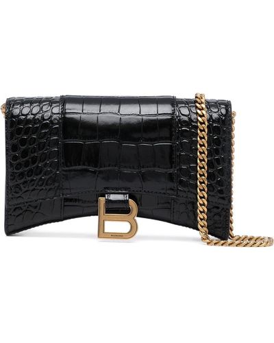 Balenciaga Cartera Hourglass con relieve de piel de cocodrilo - Negro