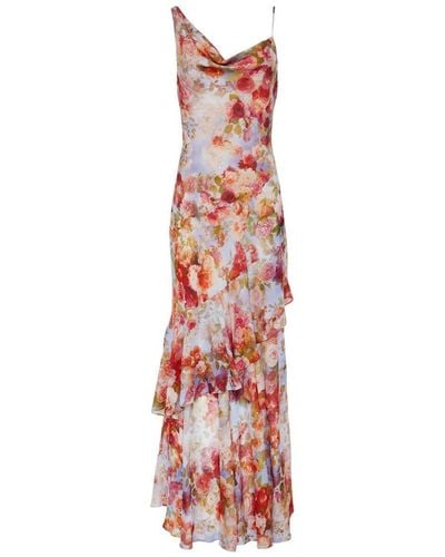 L'Agence Viola Floral-print Ruffled Gown - White