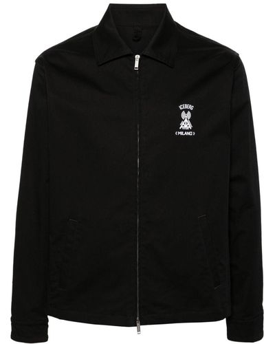 Iceberg Zip-up Twill Shirt Jacket - Black